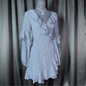Finders Keepers Sz XS Polka Dot Wrap Mini Dress Puff Sleeve Lined‎ Party Wedding